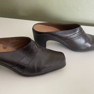 Pair of Brown Cute Slip On Heels